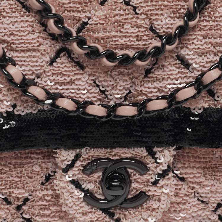 مملوكة مسبقًا Chanel Classic Single Flap Small Pink/Black Sequin Shoulder Bag