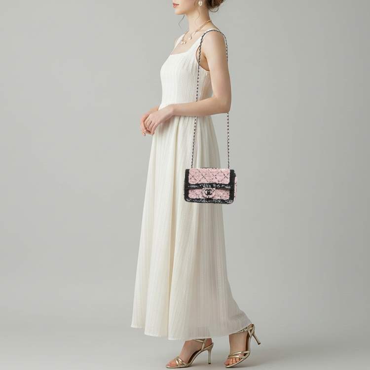 مملوكة مسبقًا Chanel Classic Single Flap Small Pink/Black Sequin Shoulder Bag