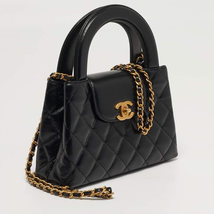 Pre Owned Chanel Kelly Nano Black Quilted Leather Shopper Bag