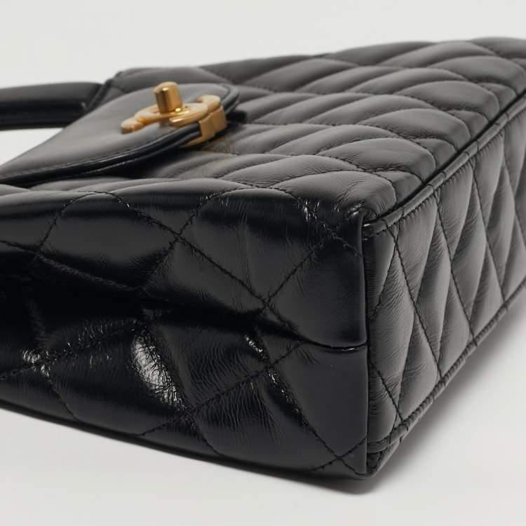 Pre Owned Chanel Kelly Nano Black Quilted Leather Shopper Bag