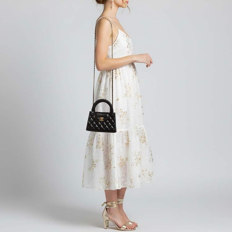 Pre Owned Chanel Kelly Nano Black Quilted Leather Shopper Bag