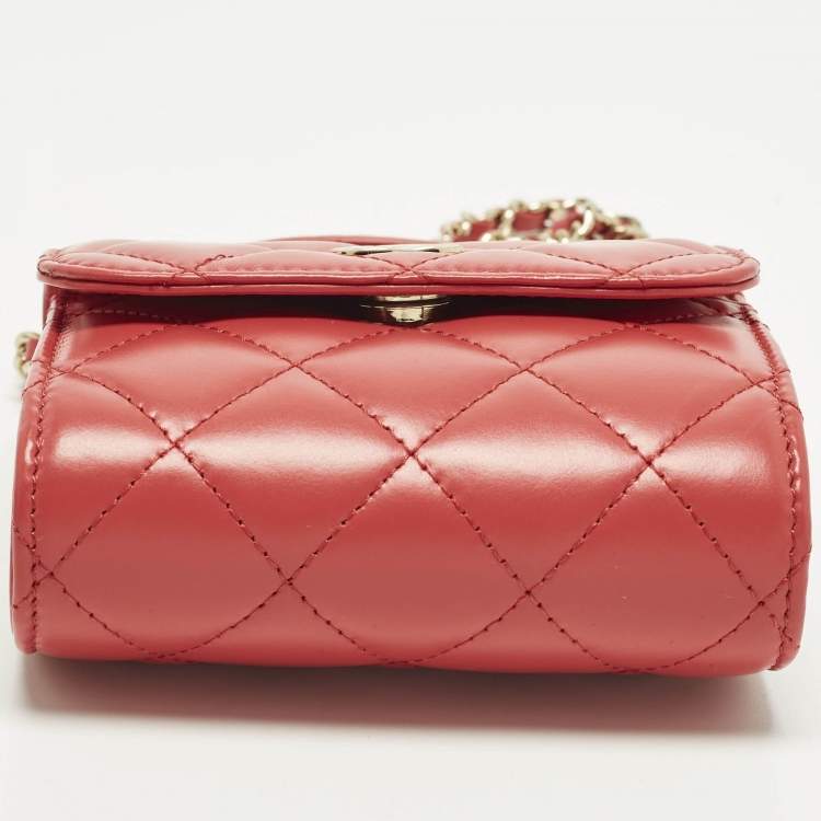 Pre Owned Chanel Red Quilted Leather Kiss Lock Chain Clutch