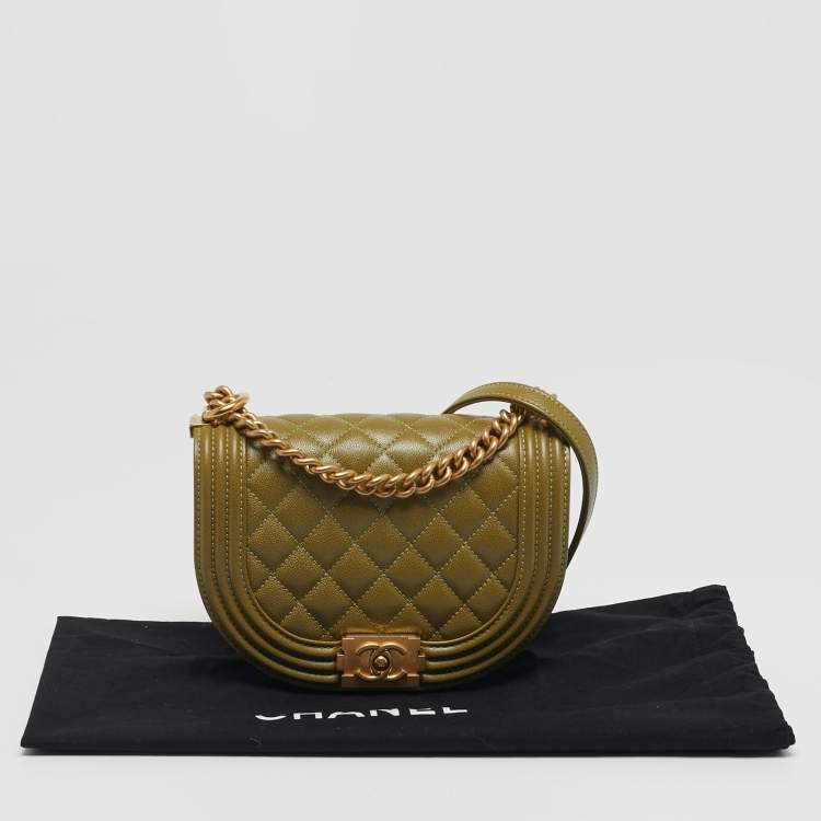 Pre Owned Chanel Boy Small Green Quilted Caviar Leather Messenger Bag