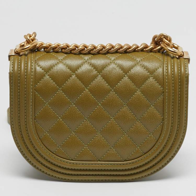Pre Owned Chanel Boy Small Green Quilted Caviar Leather Messenger Bag