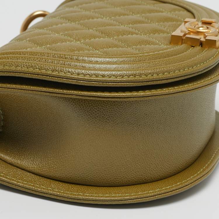 Pre Owned Chanel Boy Small Green Quilted Caviar Leather Messenger Bag