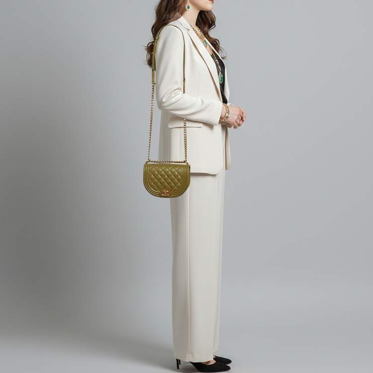 Pre Owned Chanel Boy Small Green Quilted Caviar Leather Messenger Bag