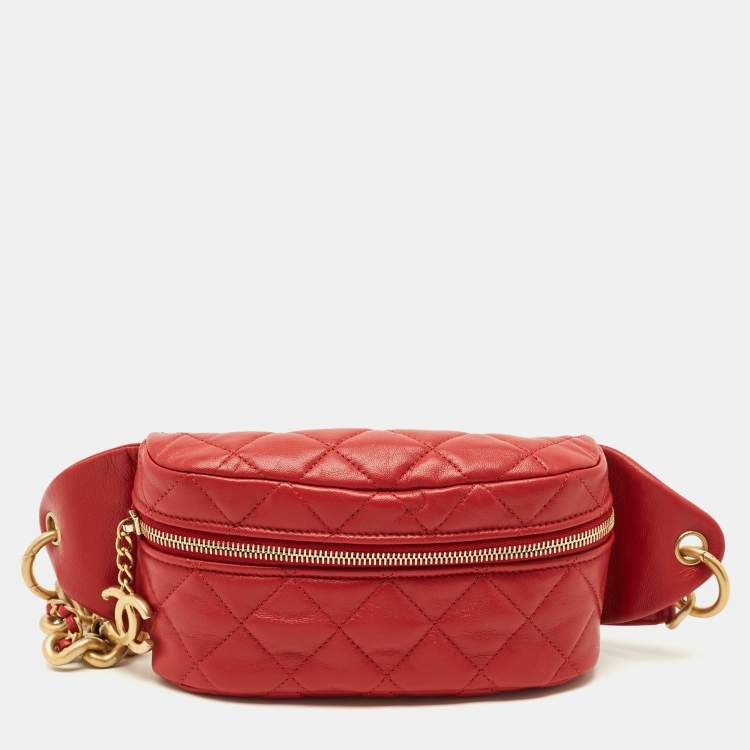 Pre Owned Chanel CC Red Quilted Leather Waist Bag