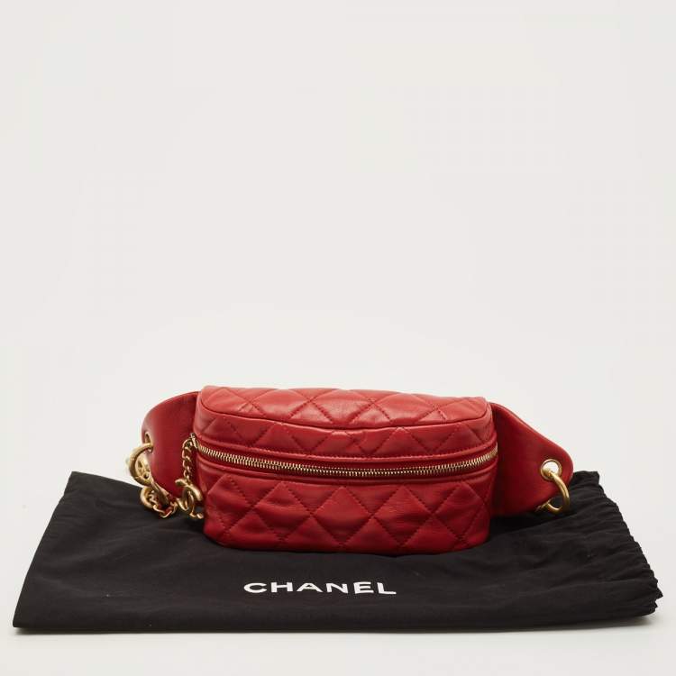 Pre Owned Chanel CC Red Quilted Leather Waist Bag