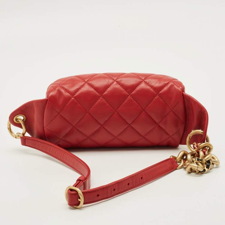 Pre Owned Chanel CC Red Quilted Leather Waist Bag