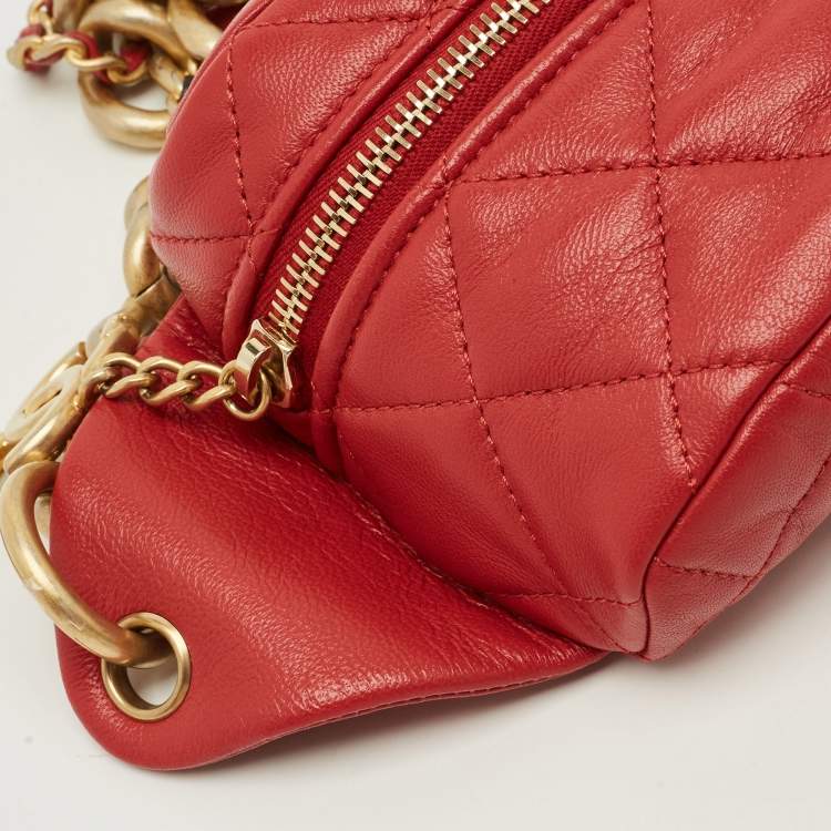 Pre Owned Chanel CC Red Quilted Leather Waist Bag