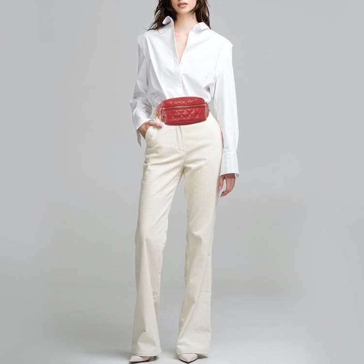 Pre Owned Chanel CC Red Quilted Leather Waist Bag