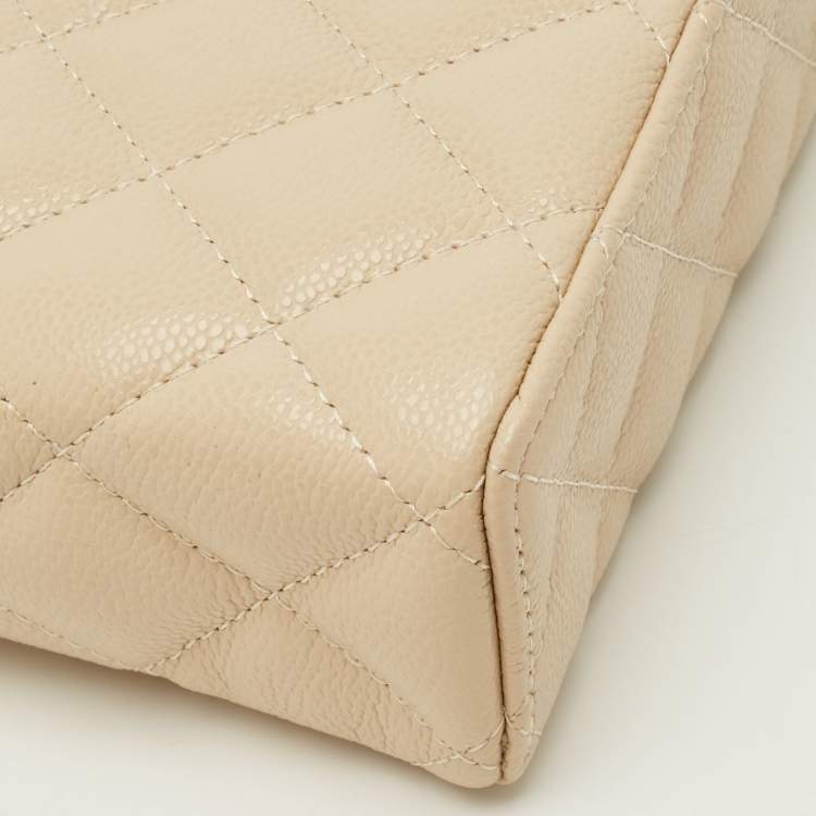 Pre Owned Chanel Vanity Case Slim Beige Quilted Caviar Leather Shoulder Bag