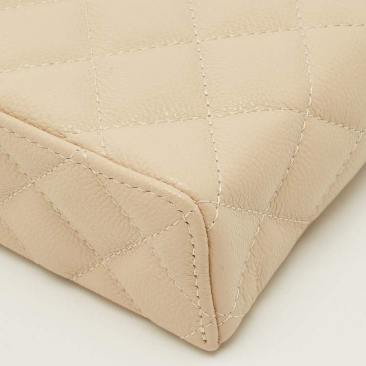 Pre Owned Chanel Vanity Case Slim Beige Quilted Caviar Leather Shoulder Bag