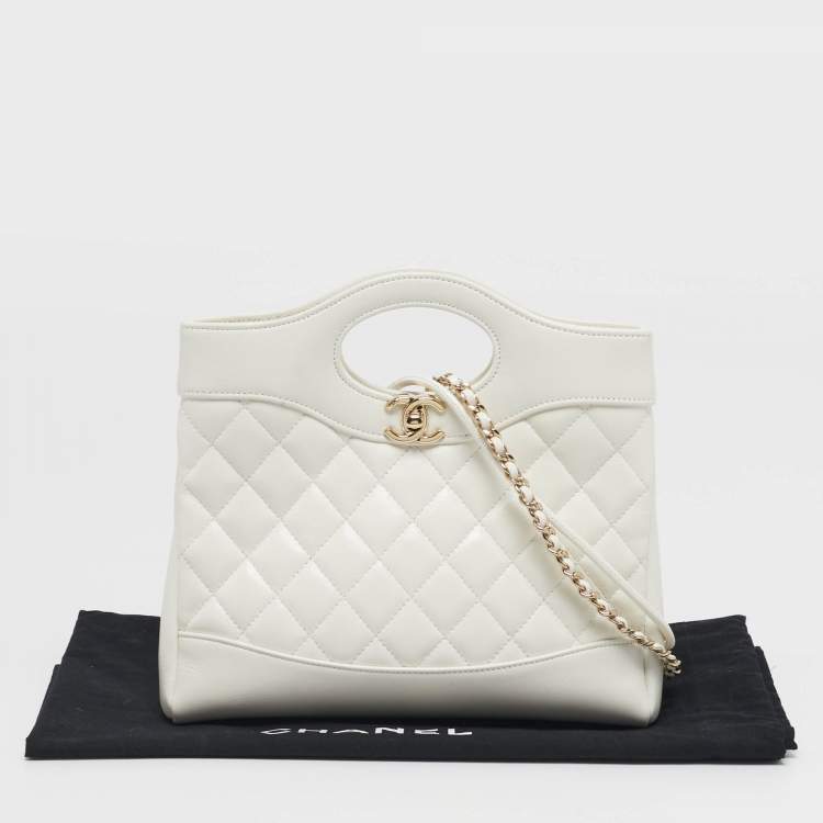 Pre Owned Chanel 31 Mini White Quilted Crumpled Leather Shopping Tote