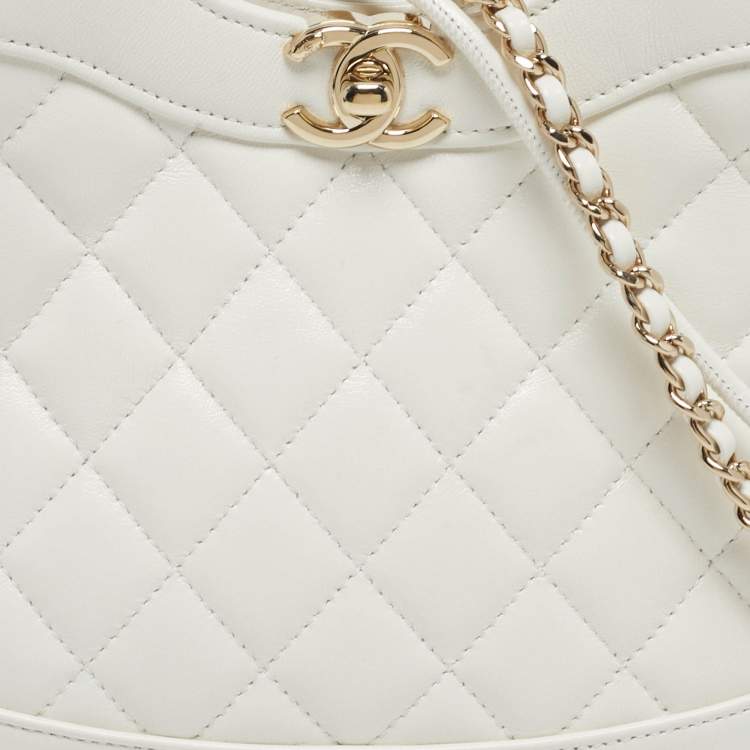 Pre Owned Chanel 31 Mini White Quilted Crumpled Leather Shopping Tote
