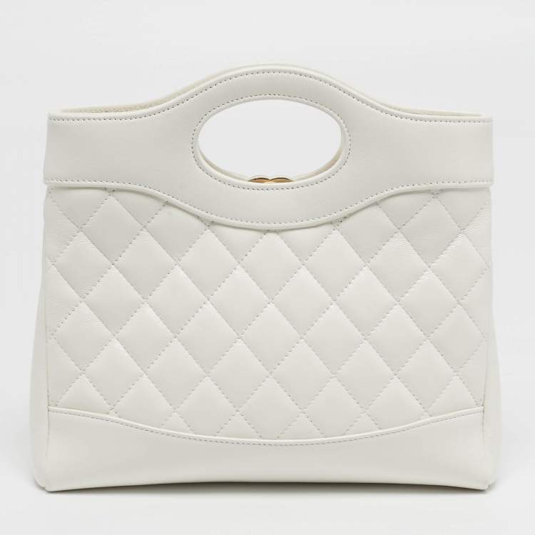 Pre Owned Chanel 31 Mini White Quilted Crumpled Leather Shopping Tote