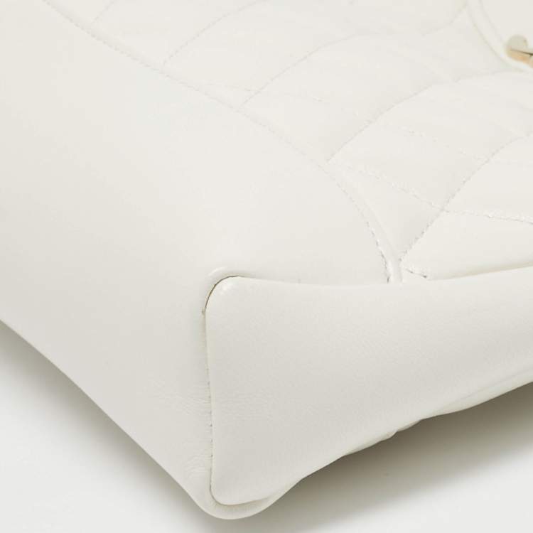 Pre Owned Chanel 31 Mini White Quilted Crumpled Leather Shopping Tote