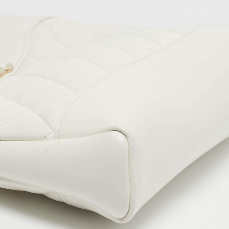 Pre Owned Chanel 31 Mini White Quilted Crumpled Leather Shopping Tote