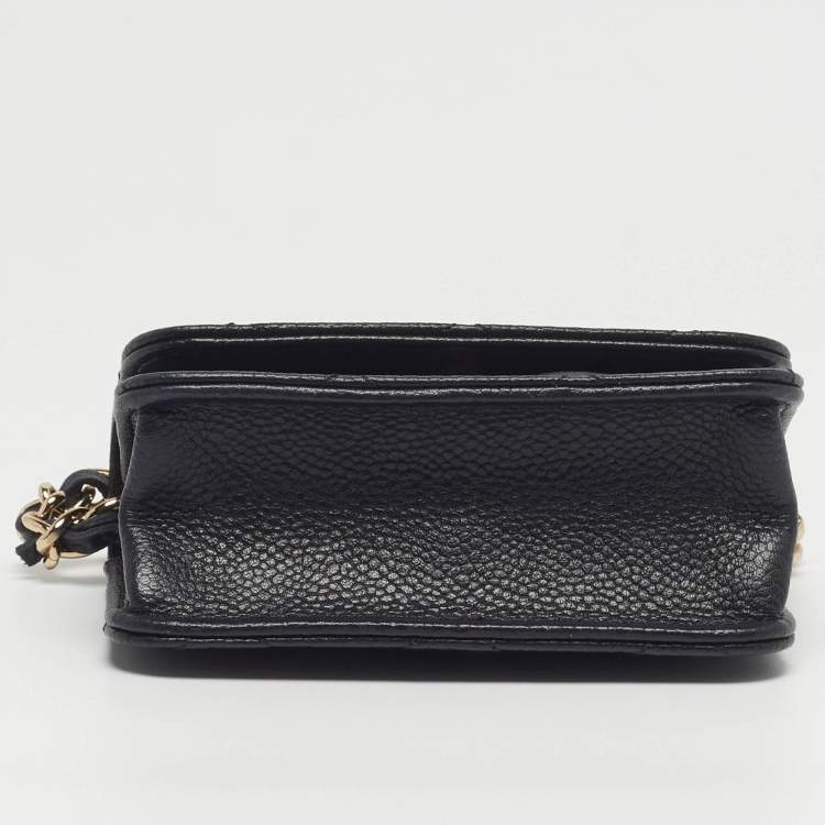 Pre Owned Chanel Classic Micro Black Quilted Caviar Leather CC Flap Bag