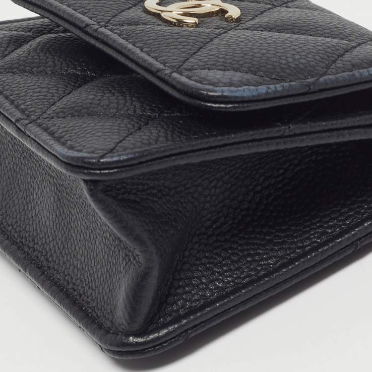 Pre Owned Chanel Classic Micro Black Quilted Caviar Leather CC Flap Bag