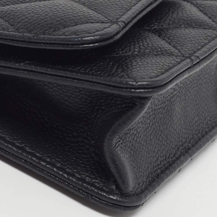 Pre Owned Chanel Classic Micro Black Quilted Caviar Leather CC Flap Bag