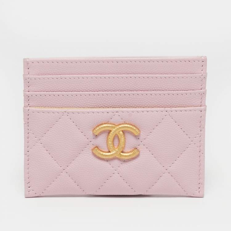 Pre Owned Chanel CC Pink Quilted Leather Card Holder