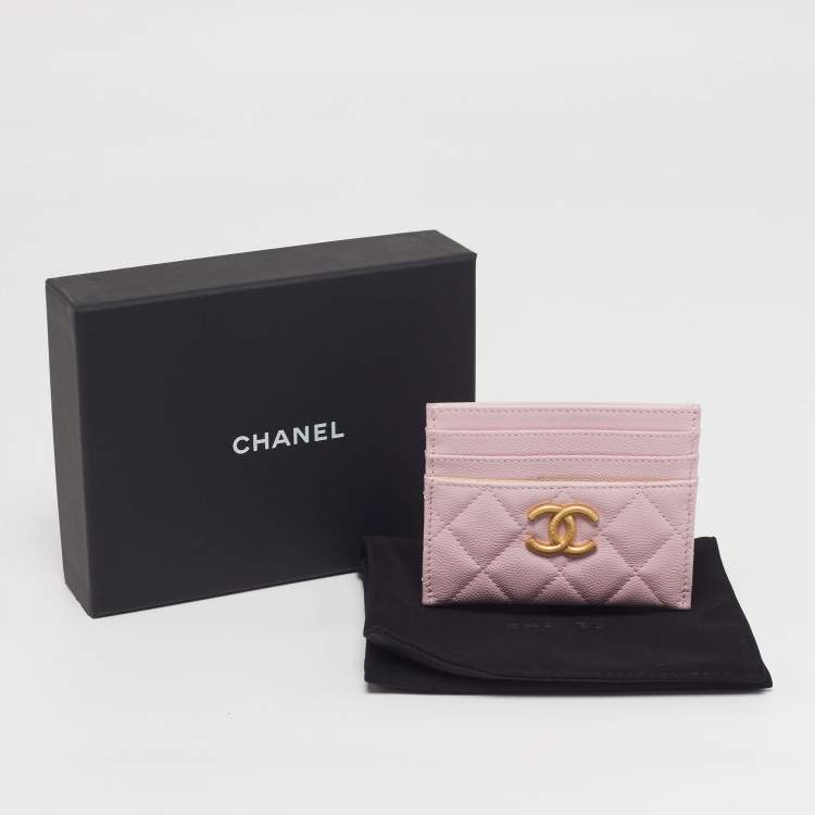 Pre Owned Chanel CC Pink Quilted Leather Card Holder