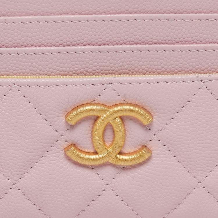 Pre Owned Chanel CC Pink Quilted Leather Card Holder