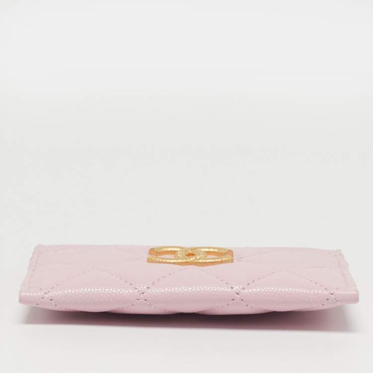 Pre Owned Chanel CC Pink Quilted Leather Card Holder