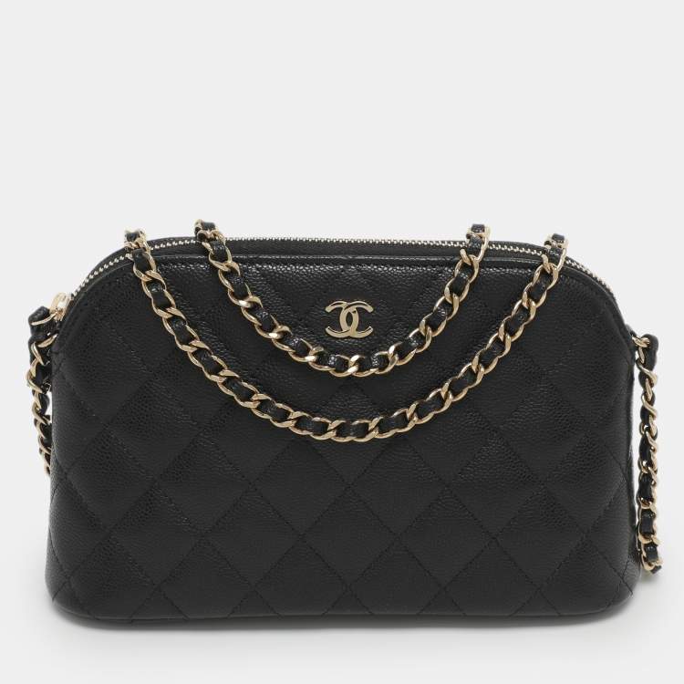 Pre Owned Chanel CC Black Quilted Caviar Leather Chain Clutch Bag