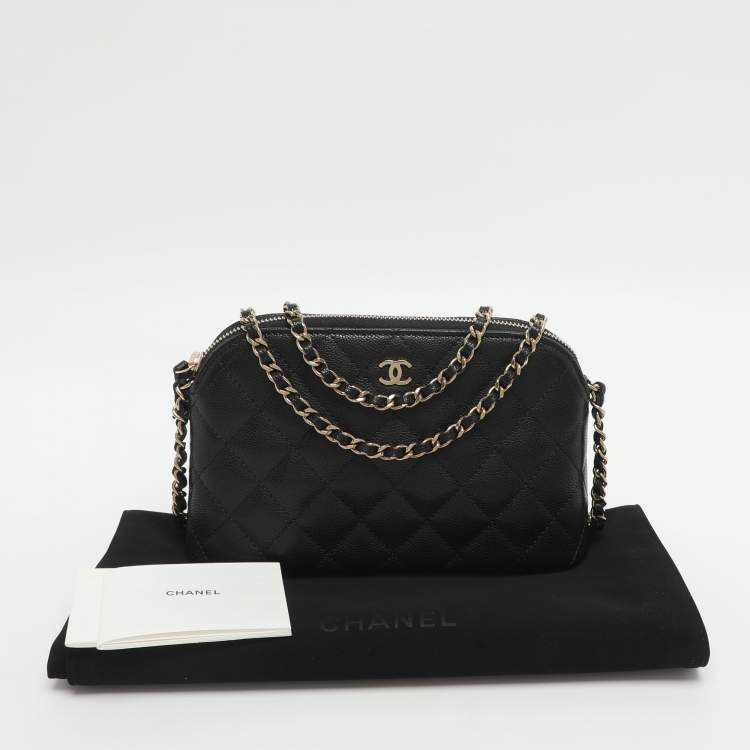 Pre Owned Chanel CC Black Quilted Caviar Leather Chain Clutch Bag