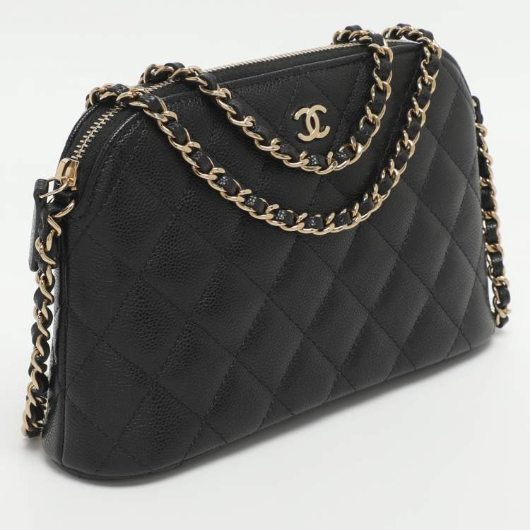 Pre Owned Chanel CC Black Quilted Caviar Leather Chain Clutch Bag