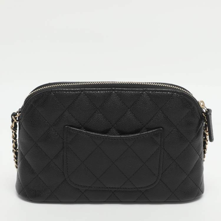 Pre Owned Chanel CC Black Quilted Caviar Leather Chain Clutch Bag