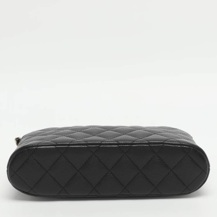 Pre Owned Chanel CC Black Quilted Caviar Leather Chain Clutch Bag