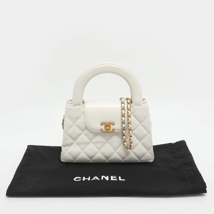 Pre Owned Chanel Kelly Nano White Quilted Leather Shopper Bag