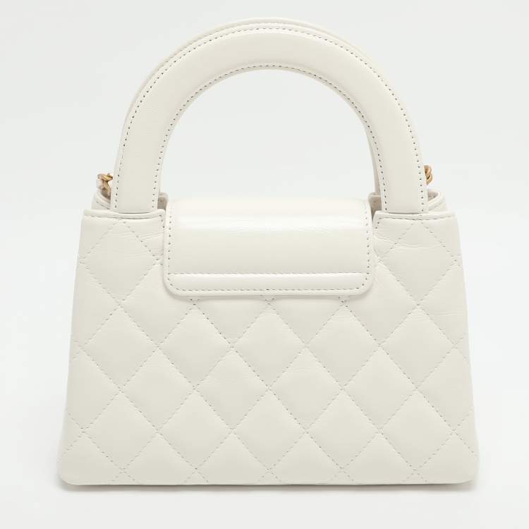 Pre Owned Chanel Kelly Nano White Quilted Leather Shopper Bag
