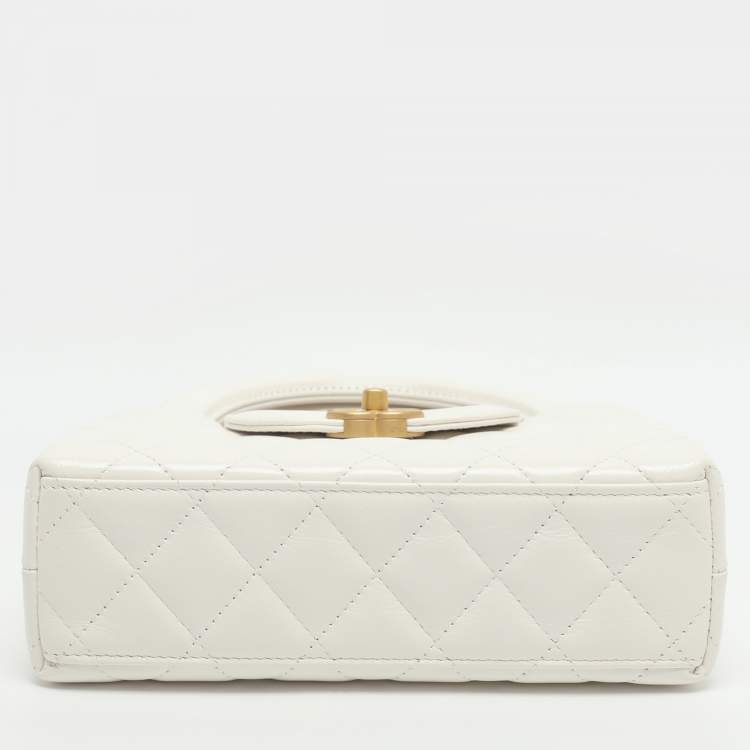 Pre Owned Chanel Kelly Nano White Quilted Leather Shopper Bag