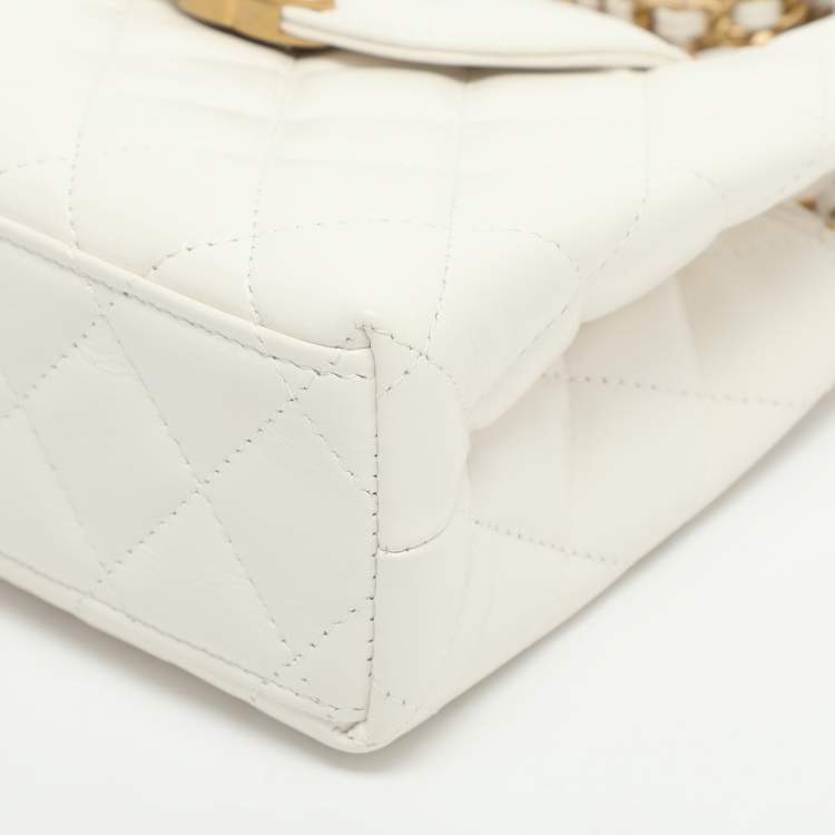 Pre Owned Chanel Kelly Nano White Quilted Leather Shopper Bag