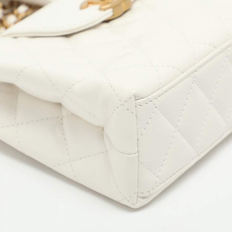 Pre Owned Chanel Kelly Nano White Quilted Leather Shopper Bag