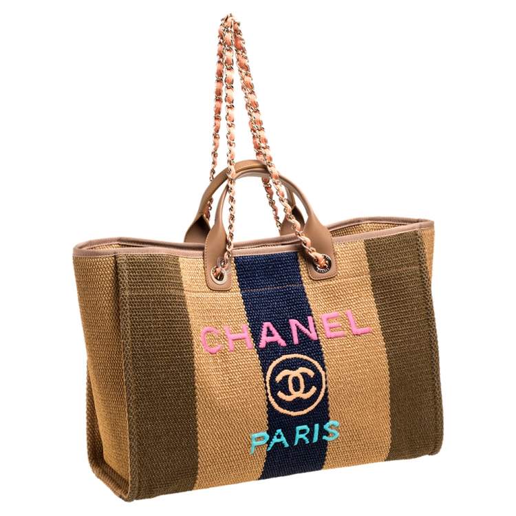 Pre Owned Chanel Multicolor Striped Straw Raffia Large Deauville Shopping Tote