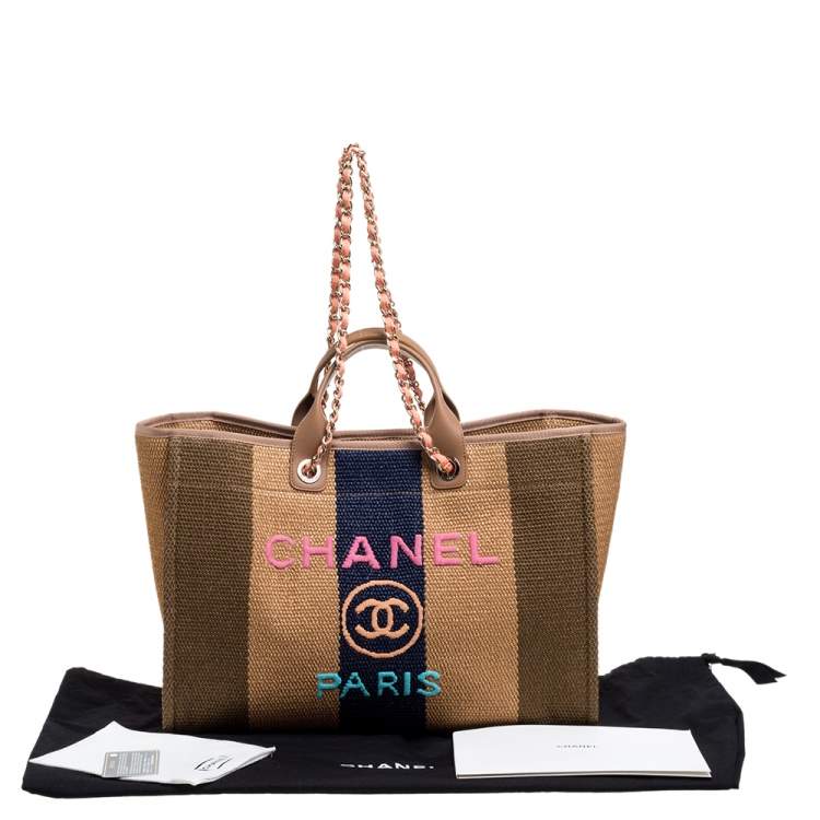Pre Owned Chanel Multicolor Striped Straw Raffia Large Deauville Shopping Tote