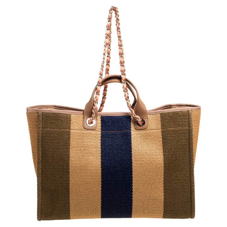 Pre Owned Chanel Multicolor Striped Straw Raffia Large Deauville Shopping Tote