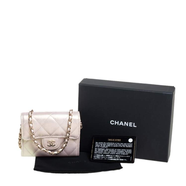 Pre Owned Chanel Metallic White Leather Card Holder with Chain