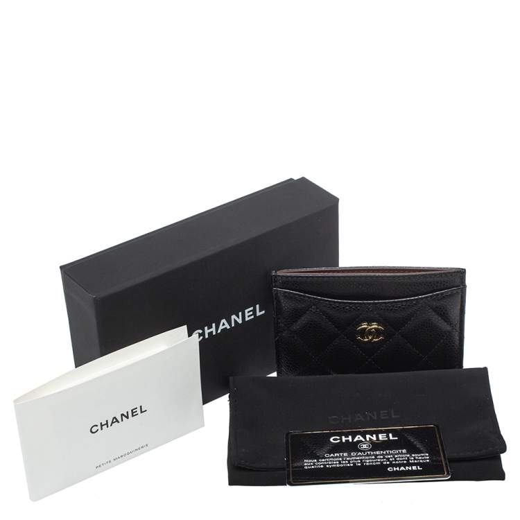 Pre Owned Chanel Black Quilted Caviar Leather Classic Card Holder