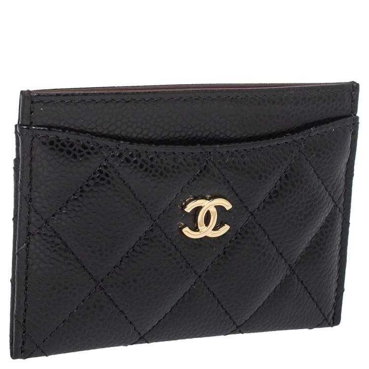 Pre Owned Chanel Black Quilted Caviar Leather Classic Card Holder