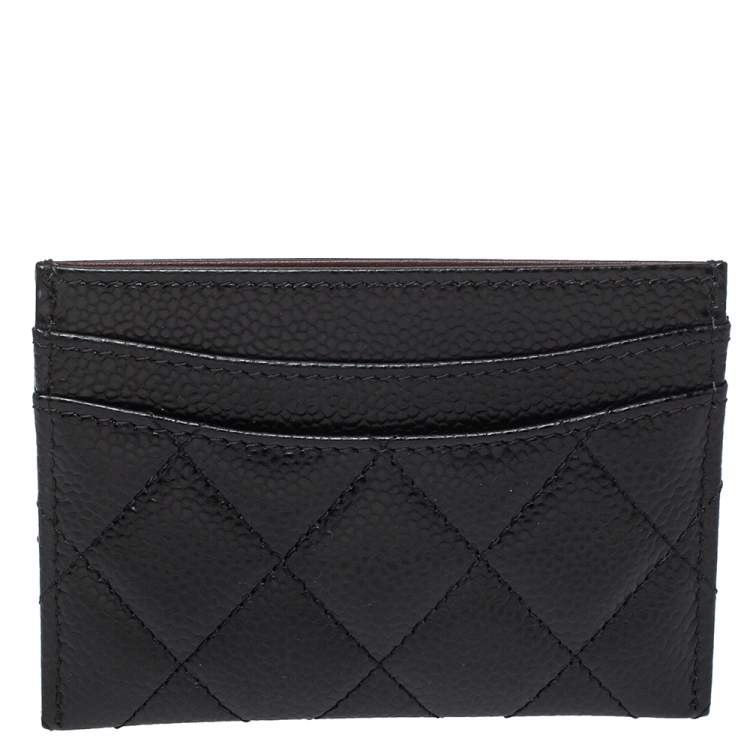 Pre Owned Chanel Black Quilted Caviar Leather Classic Card Holder
