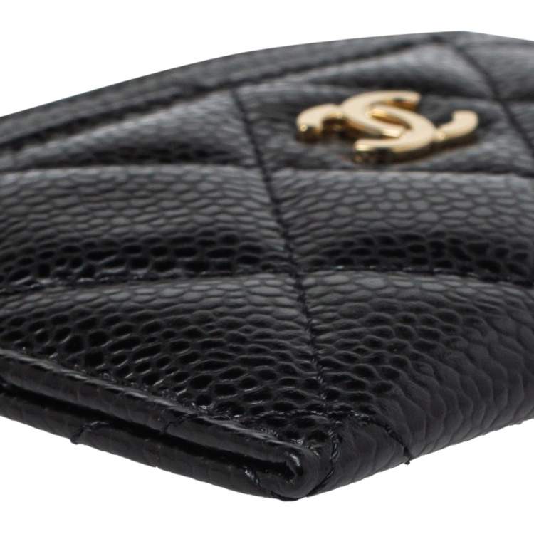 Pre Owned Chanel Black Quilted Caviar Leather Classic Card Holder