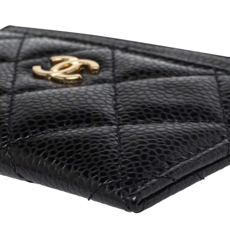 Pre Owned Chanel Black Quilted Caviar Leather Classic Card Holder