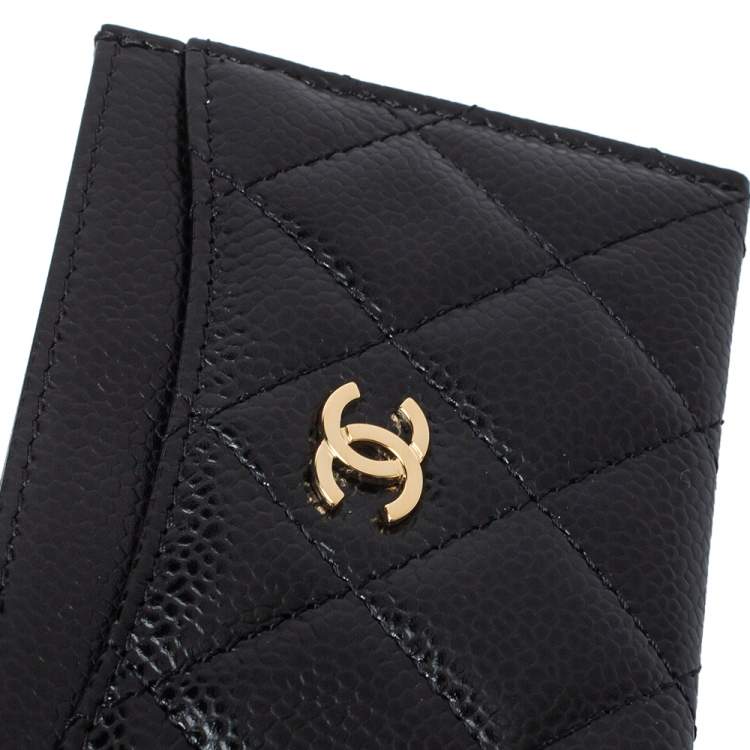 Pre Owned Chanel Black Quilted Caviar Leather Classic Card Holder