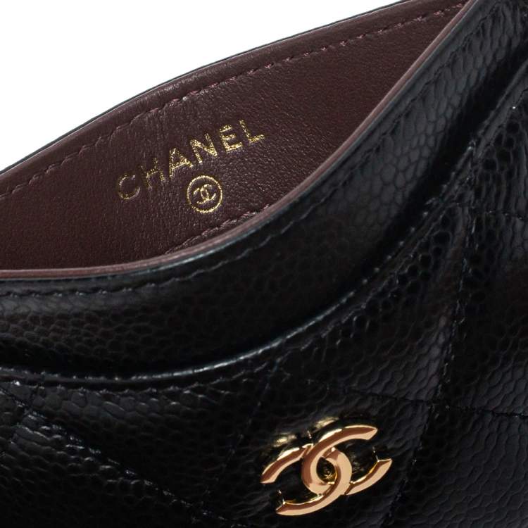 Pre Owned Chanel Black Quilted Caviar Leather Classic Card Holder